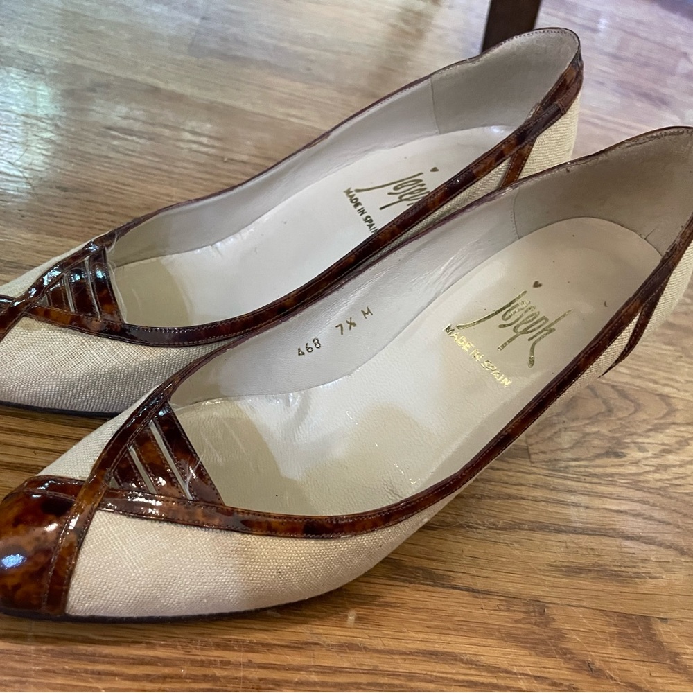 Joseph Made in Spain Linen and Tortoise Women’s Shoes Size 7